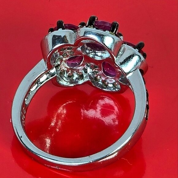 925 Sterling Silver Ring Sz 6.5 with Natural Round Ruby 6mm & Sapphire Gemstones - Picture 8 of 11